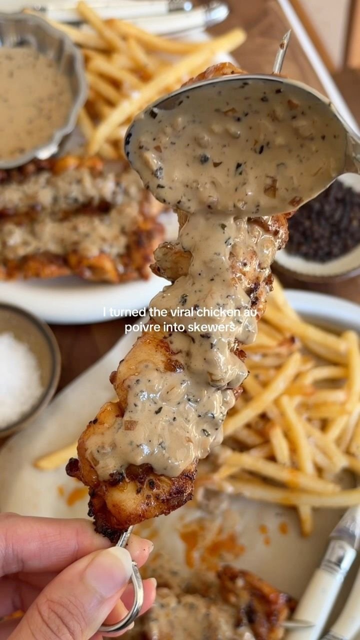 Air Fryer Chicken au Poivre Skewers