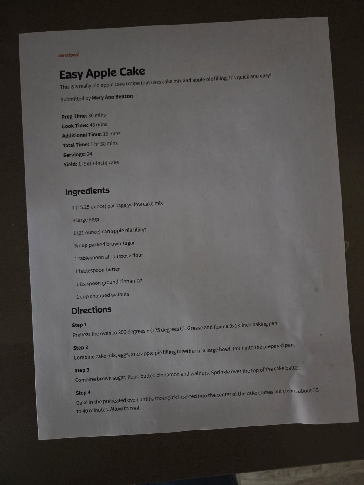 Easy Apple Cake