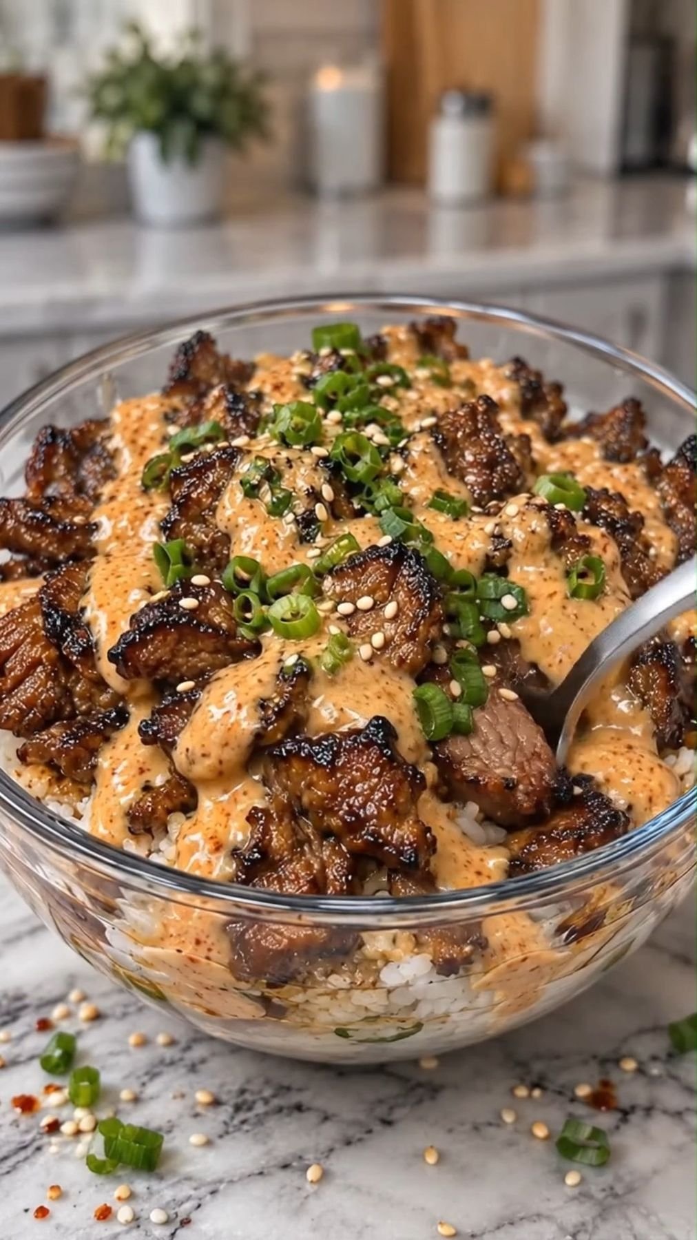 Korean Beef Bulgogi Bowls with Creamy Gochujang Sauce