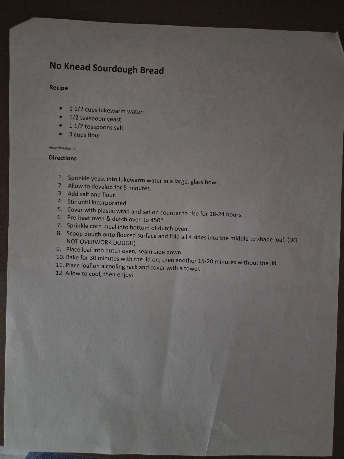 No Knead Sourdough Bread